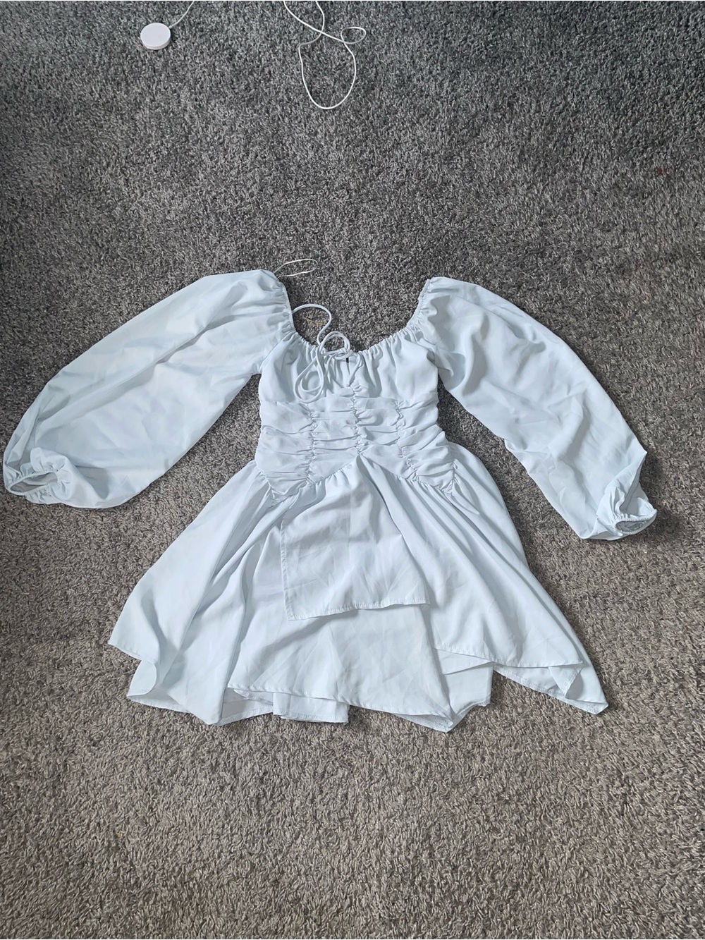 Princess Polly White Puff-Sleeve Kids Dress with Ruched Bodice